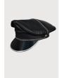 Black Genuine Leather Muir Biker Silver Peaked Cap With Chain