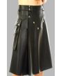 Black Leather Kilt with Stud Buttons for Men