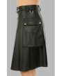 Black Leather Kilt with Stud Buttons for Men