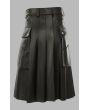 Black Leather Kilt with Stud Buttons for Men