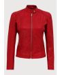 Red Quilted Leather Jacket For Women