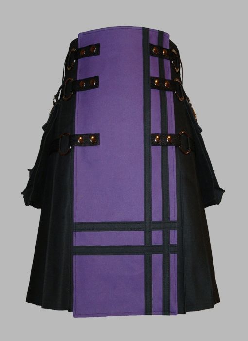 Black and Purple Cross Design Utility kilt