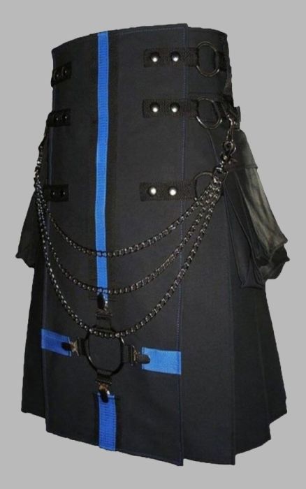 Black Cargo Utility Kilt With Interchangeable Aprons