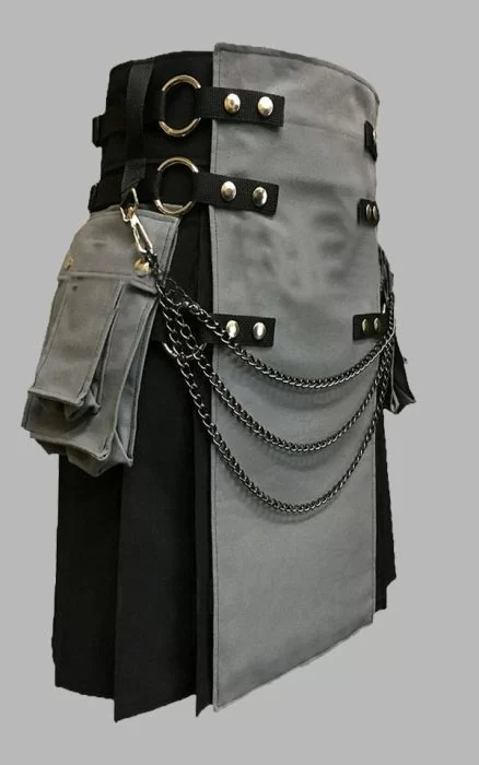 Black & Grey Hybrid Kilt with Interchangeable Apron