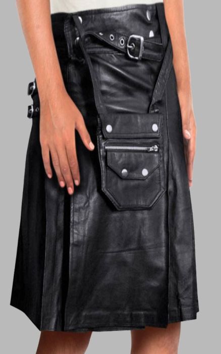 Dashing Leather Pleated Kilt with Sporran