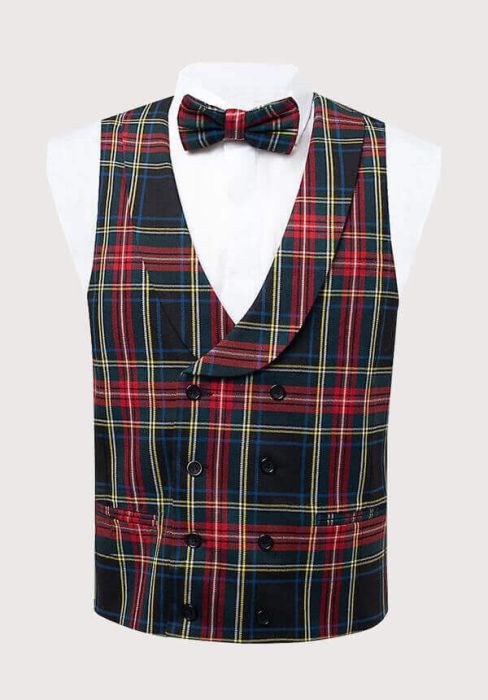 Double Breasted Tartan Waistcoat With Shawl Lapel