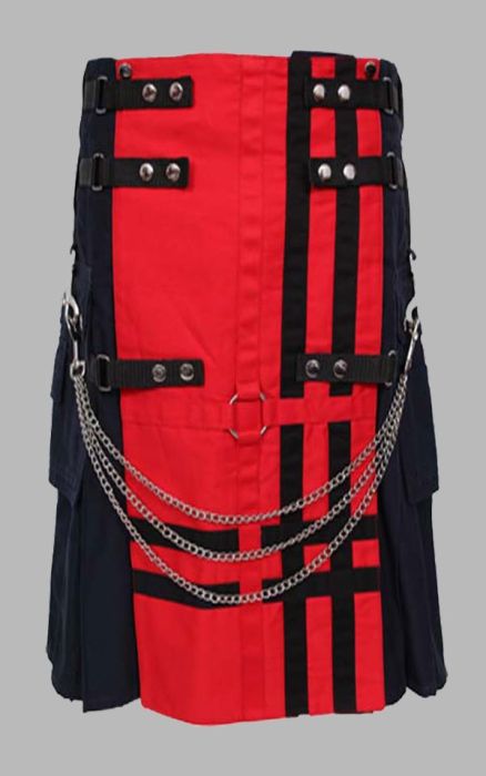 futuristic Red & Black Hybrid Kilt With Chain