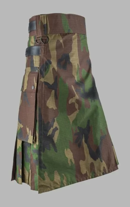 Men's Camouflage Kilt with Leather Strap