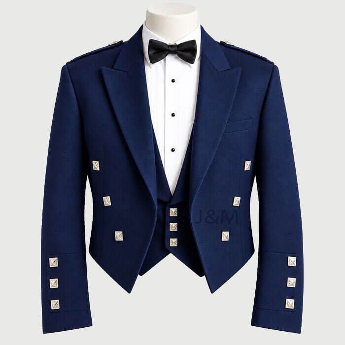 Navy Blue Prince Charlie Jacket With 3 Button Waistcoat
