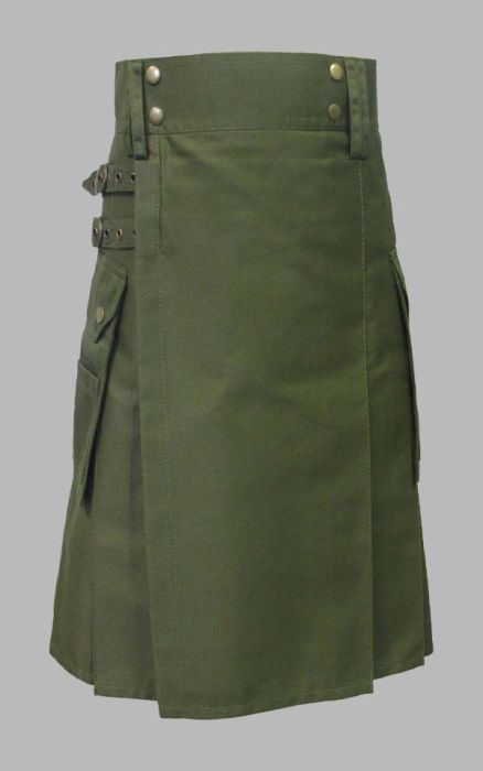 Olive Green Utility Kilt For Men