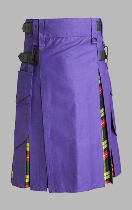 Purple Cotton & Buchannan tartan Hybrid Kilt