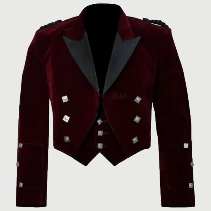 Maroon Velvet Prince Charlie Jacket With Waistcoat-Made To Measure