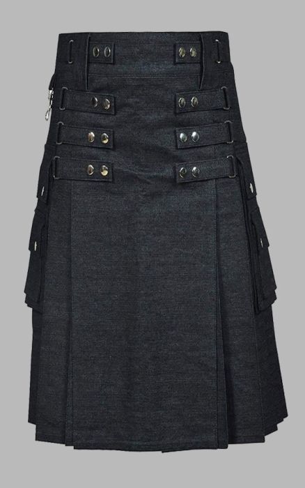 Stylish Black Denim Kilt