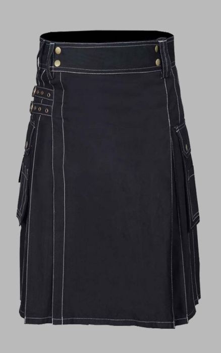 Trendy Black Utility Kilt For Men