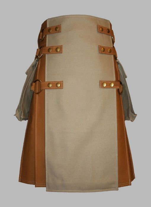 Trendy Nutmeg & Khaki Canvas Kilt