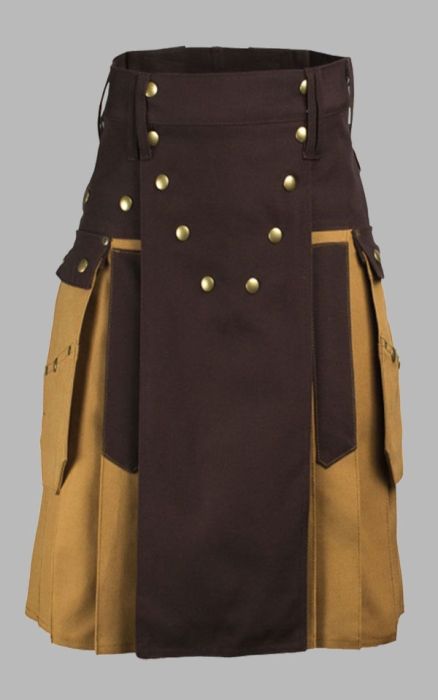 Two Colors Utility Kilt With Stylish Pockets