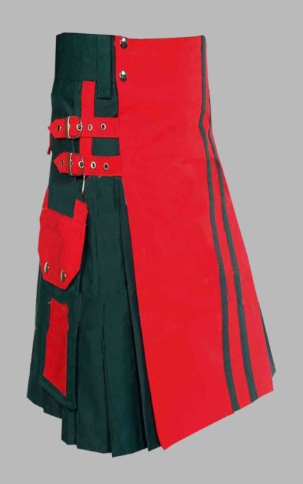 Voguish Red & Green Hybrid Kilt For Men