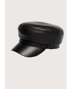 Black Leather Military Cap