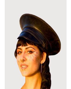 Black Leather Military Officers Top Hat For Women