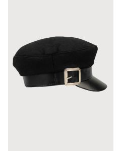 Black Military Fashion Cap With Silver Buckle For Woman
