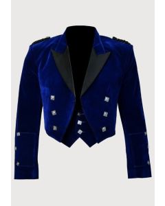 Blue Velvet Prince Charlie Jacket With Waistcoat-Made To Measure