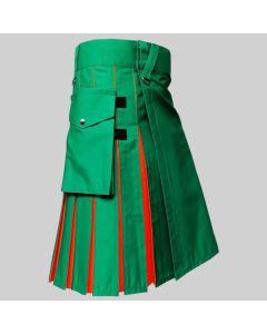 Green and Orange Utility Hybrid Kilt For Men 