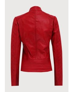 Red Quilted Leather Jacket For Women