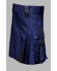 Latest Blue Utility Kilt with Black Leather Patches