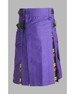 Purple Cotton & Buchannan tartan Hybrid Kilt