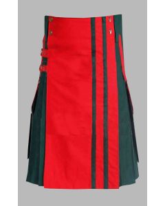 Voguish Red & Green Hybrid Kilt For Men