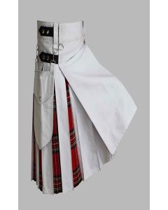 White & Royal Stewart Tartan Hybrid Kilt 
