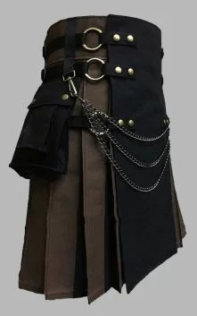 Black and Brown Utility Kilt With Chain