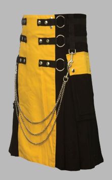 Black And Yellow Gothic Style Hybrid Kilt
