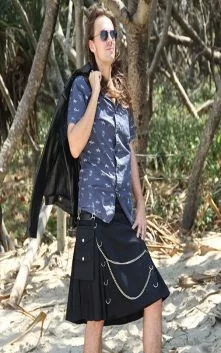 Black Utility Kilt With Silver Chain