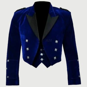 Blue Velvet Prince Charlie Jacket With Waistcoat-Made To Measure