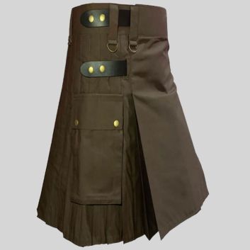 Brown Utility Kilt With Cargo Pockets