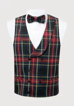 Double Breasted Tartan Waistcoat With Shawl Lapel