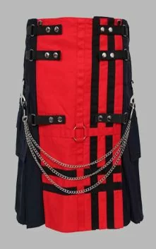 futuristic Red & Black Hybrid Kilt With Chain