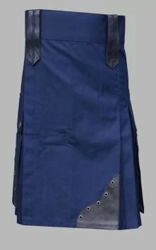 Latest Blue Utility Kilt with Black Leather Patches