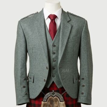 Lovat Green Argyle Tweed Kilt Jacket And Vest-Made To Measure