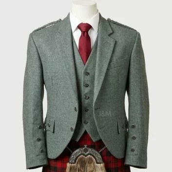 Lovat Green Argyle Tweed Kilt Jacket And Vest-Made To Measure