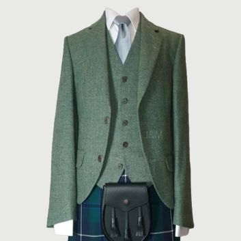 Premium Lovat Green Tweed Day Kilt Jacket with Vest