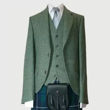 Premium Lovat Green Tweed Day Kilt Jacket with Vest
