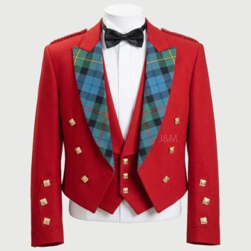 Red Prince Charlie Jacket With Tartan Lapel