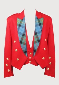 Red Prince Charlie Jacket With Tartan Lapel