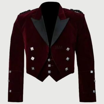 Red Velvet Prince Charlie Jacket With Waistcoat