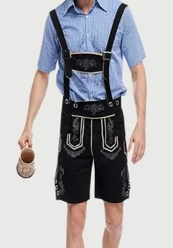 Traditional Black Bavarian Lederhosen Shorts For Men