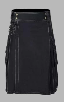 Trendy Black Utility Kilt For Men