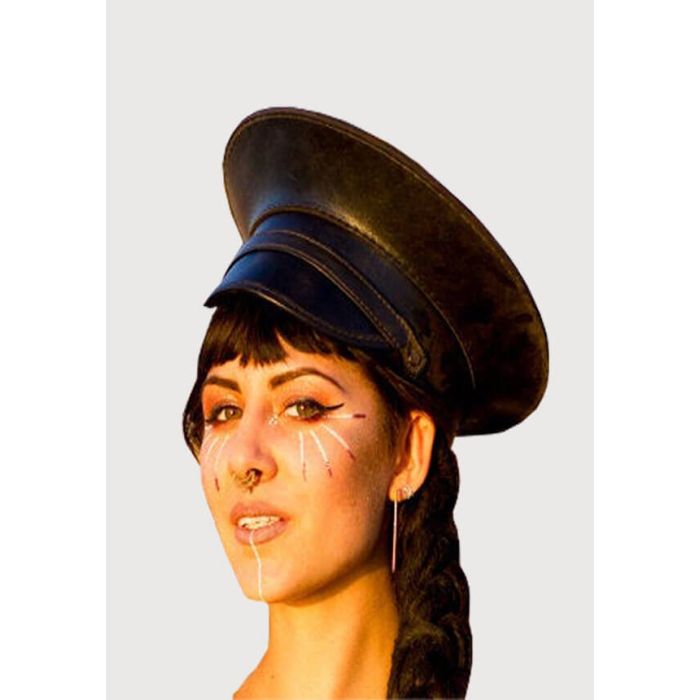 Black Leather Military Officers Top Hat For Women