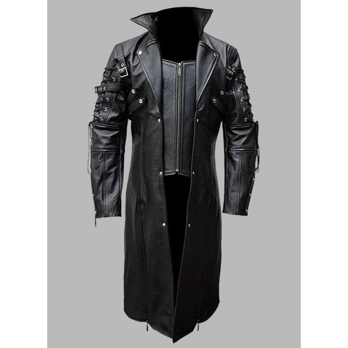 Mens Trench Coat Steampunk Coat Real Cow Leather-Made to measure
